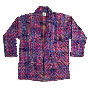 Vintage‎ Handmade Ferree Quilted Plaid Chevron Jacket Boho Artisan Made in USA